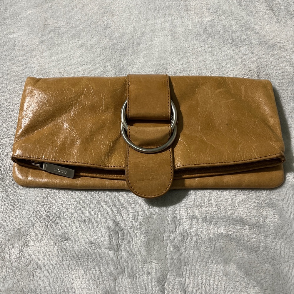 Hobo International Large Tan Distressed Fold Over Clutch Purse See Photos